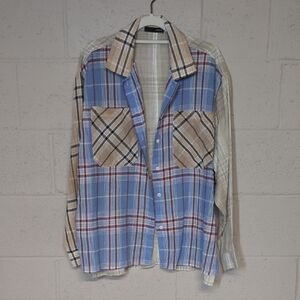 Plaid Patchwork Button-Up Shirt Size Small, Cabincore, Preppy